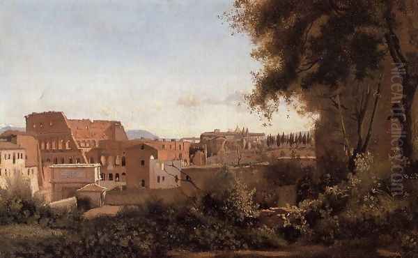 Rome - View from the Farnese Gardens, Noon (or Study of the Coliseum) Oil Painting by Jean-Baptiste-Camille Corot