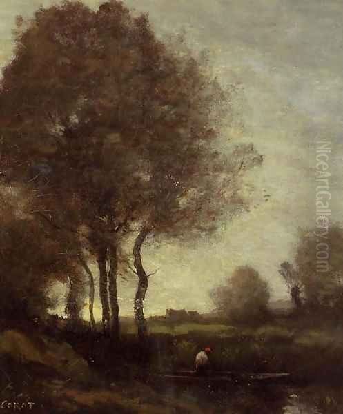 Fishermen in a Boat Oil Painting by Jean-Baptiste-Camille Corot