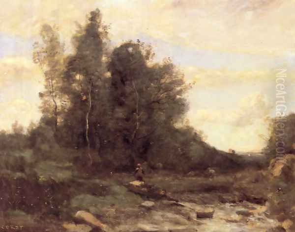 Le Torrent Pierreaux (Crépuscule) (The Pierreaux Torrent (Twilight)) Oil Painting by Jean-Baptiste-Camille Corot