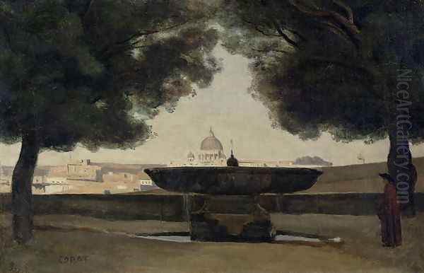 The Fountain of the French Academy in Rome, 1826-27 Oil Painting by Jean-Baptiste-Camille Corot