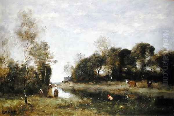 Souvenir of the Bresle at Incheville Oil Painting by Jean-Baptiste-Camille Corot