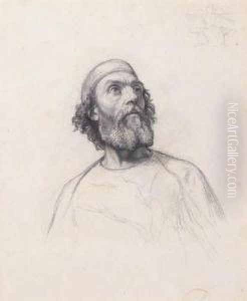 Studie Eines Bartigen Mannes Oil Painting by Hippolyte (Paul) Delaroche