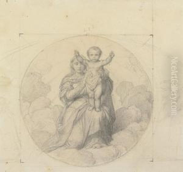 The Virgin And Child, Inscribed In A Circle, With Lightly Indicatedangels Oil Painting by Paul Delaroche