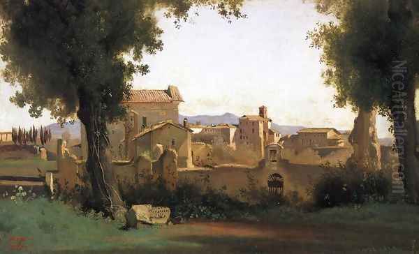 View in the Farnese Gardens Oil Painting by Jean-Baptiste-Camille Corot