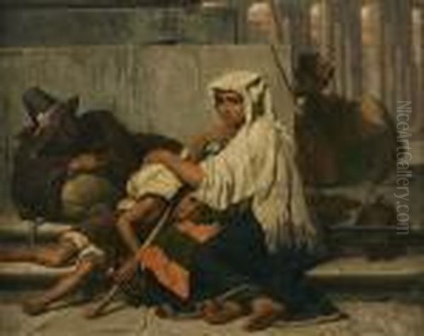 Les Pelerins A Rome Oil Painting by Paul Delaroche