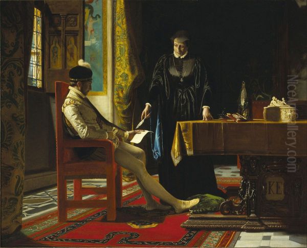 Catherine De Medici And Charles Ix In An Interior Oil Painting by Paul Delaroche