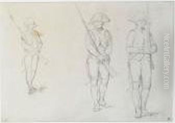 Nine Drawings Of Various Subjects Including Soldiers, Revolutionaries And Figure Studies by Paul Delaroche