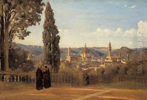 Florence - The Boboli Gardens Oil Painting by Jean-Baptiste-Camille Corot