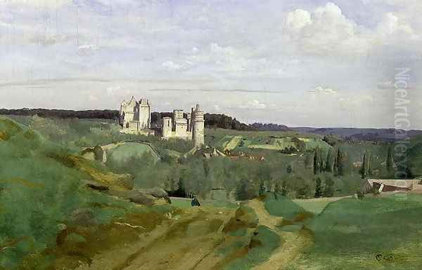 View of the Chateau de Pierrefonds, c.1840-45 Oil Painting by Jean-Baptiste-Camille Corot