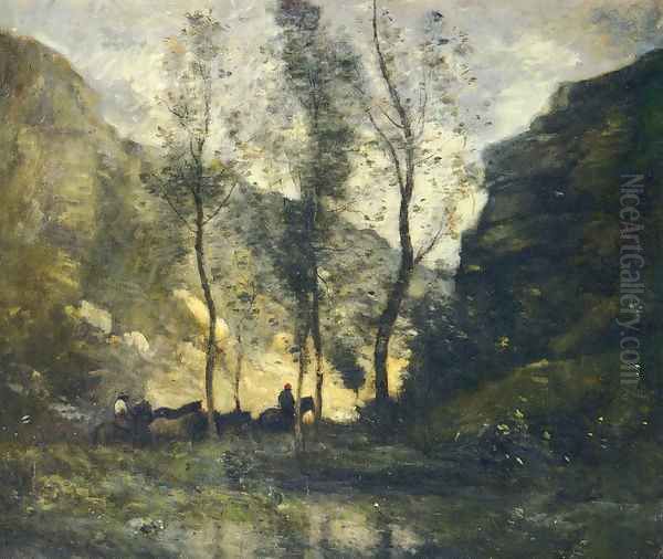 Les Contrebandiers Oil Painting by Jean-Baptiste-Camille Corot