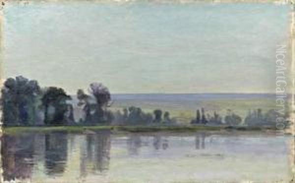 Allee D'arbres Au Bord De La Seine Oil Painting by Joseph Delattre