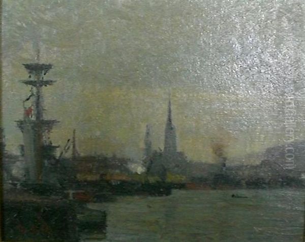 Le Port De Rouen Oil Painting by Joseph Delattre