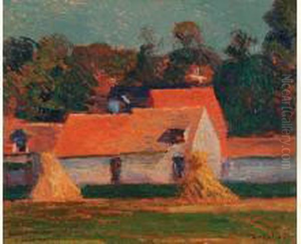  Meules Devant La Ferme  Oil Painting by Joseph Delattre