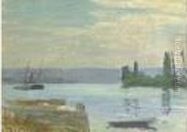 La Seine A Rouen Oil Painting by Joseph Delattre