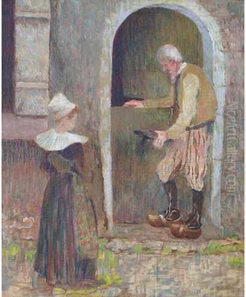 Breton Et Bretonne Devant La Porte Oil Painting by Henri Delavallee