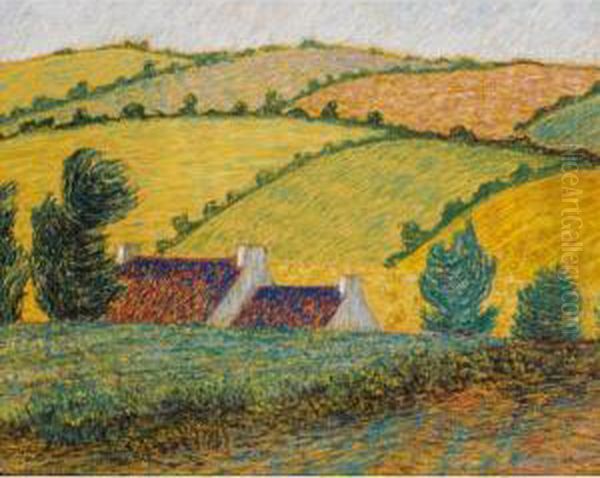 Deux Chaumieres Dans Un Paysage Oil Painting by Henri Delavallee