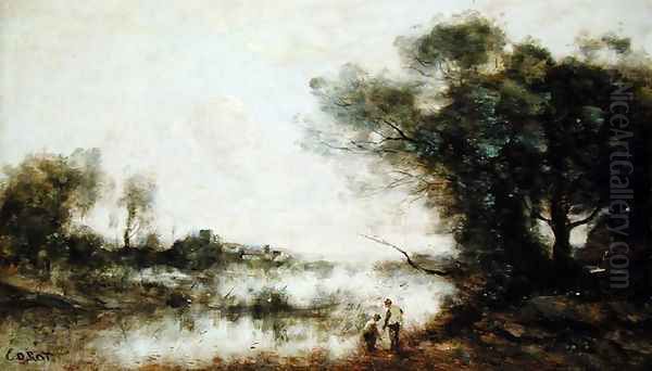 The Pond Oil Painting by Jean-Baptiste-Camille Corot