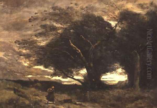 Gust of Wind, 1866 Oil Painting by Jean-Baptiste-Camille Corot