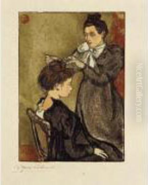 La Coiffure. 1899. Oil Painting by Maurice Delcourt