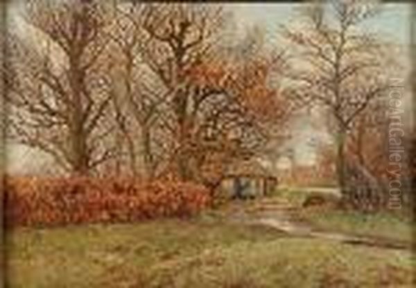 Oud Vrouwtje Aan De Hoeve. Oil Painting by Leon Delderenne