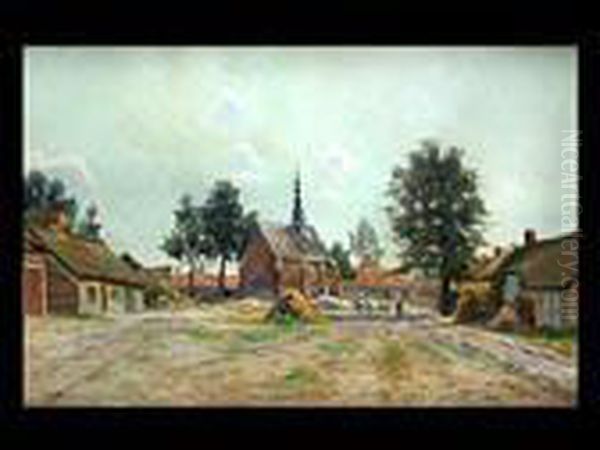 Dorfplatz Mit Kirche Oil Painting by Leon Delderenne