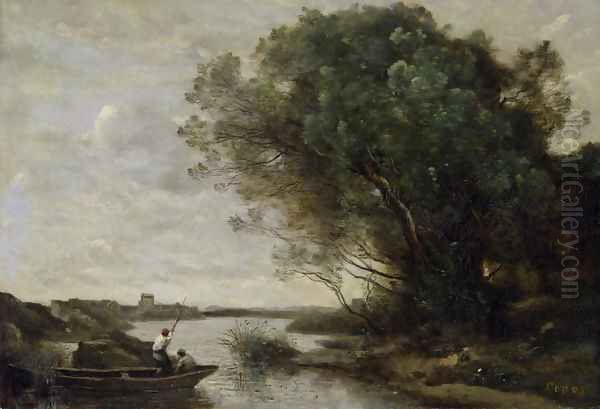 River Landscape Oil Painting by Jean-Baptiste-Camille Corot