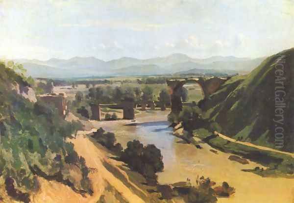 The Augustan Bridge at Narni Oil Painting by Jean-Baptiste-Camille Corot