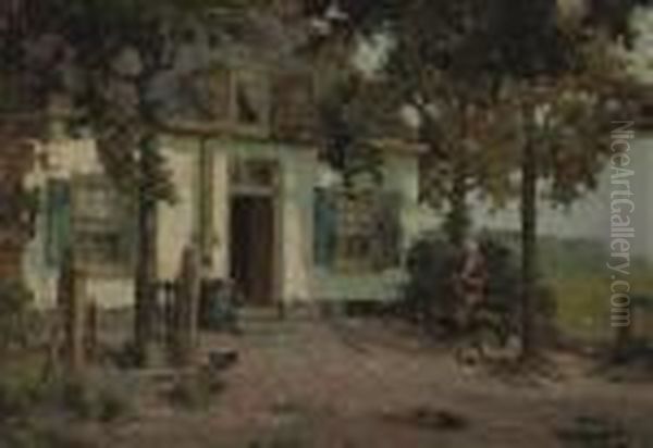 In Front Of The Farmhouse Oil Painting by Gerardus Johannes Delfgaauw