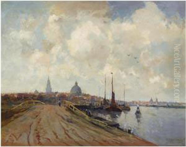 A View Of Amsterdam Oil Painting by Gerardus Johannes Delfgaauw