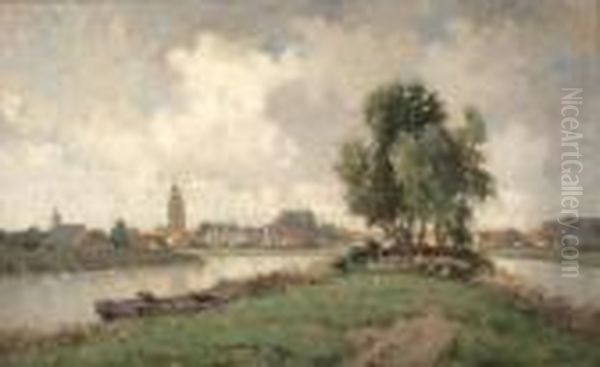 View Of Nieuwkoop Oil Painting by Gerardus Johannes Delfgaauw