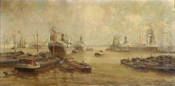 Hafen Von Rotterdam. Oil Painting by Gerardus Johannes Delfgaauw