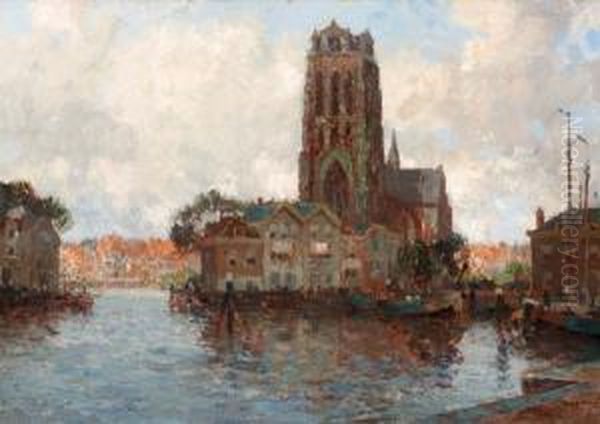 Onze Lieve Vrouwekerk, Dordrecht Oil Painting by Gerardus Johannes Delfgaauw