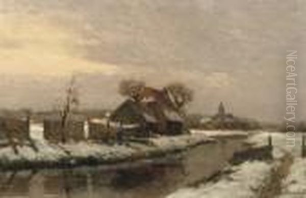 Broeksloot Bij Rijswijk: Working Near A Quiet River Oil Painting by Gerardus Johannes Delfgaauw