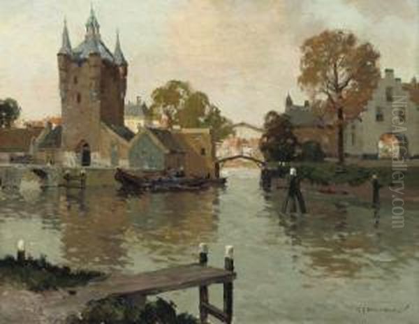 The Zuidhavenpoort And The Noordhavenpoort, Zierikzee Oil Painting by Gerardus Johannes Delfgaauw