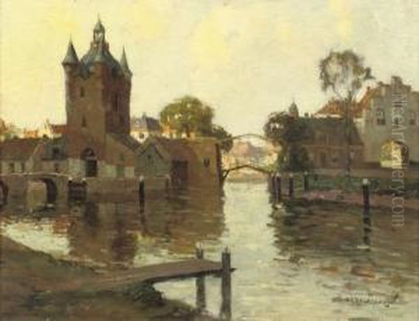 The Zuidhavenpoort And The Noordhavenpoort, Citygates Of Zierikzee Oil Painting by Gerardus Johannes Delfgaauw