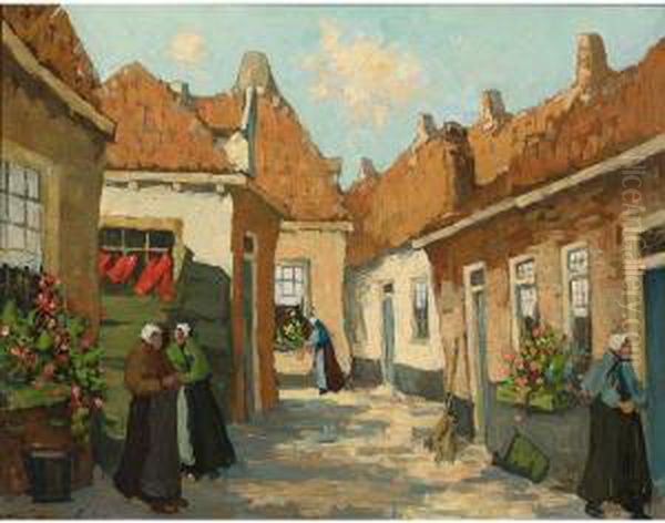 Villagers On A Sunny Day Oil Painting by Gerardus Johannes Delfgaauw