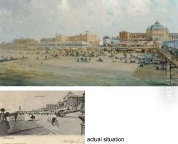 A Summer's Day On Scheveningen Beach By The Kurhaus Oil Painting by Gerardus Johannes Delfgaauw