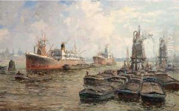 The Rotterdam Harbour Oil Painting by Gerardus Johannes Delfgaauw