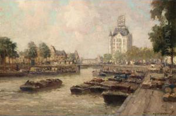 A View Of The Haringvliet, Rotterdam Oil Painting by Gerardus Johannes Delfgaauw