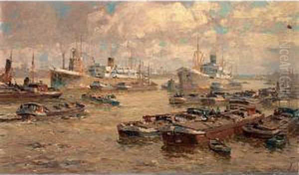 Maashaven, Rotterdam Oil Painting by Gerardus Johannes Delfgaauw