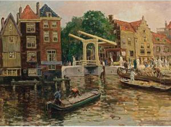 A View Of Alkmaar Oil Painting by Gerardus Johannes Delfgaauw