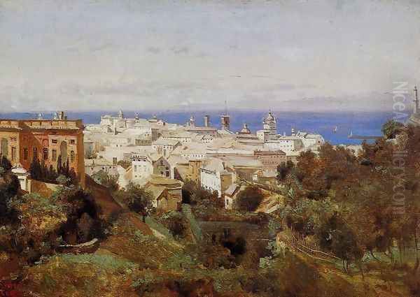 View of Genoa from the Promenade of Acqua Sola Oil Painting by Jean-Baptiste-Camille Corot