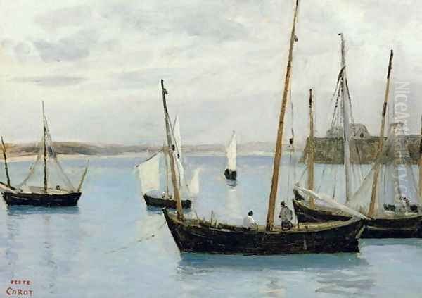 Granville, Fishing Boats, c.1860 Oil Painting by Jean-Baptiste-Camille Corot