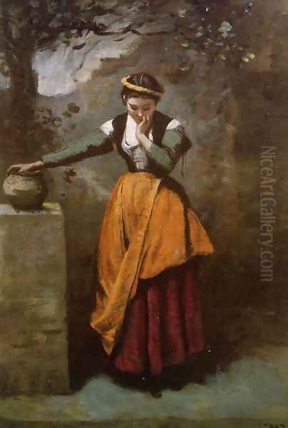 Daydreaming at the Fountain Oil Painting by Jean-Baptiste-Camille Corot