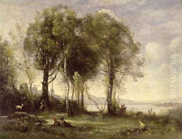 The Goatherds of Castel Gandolfo, 1866 Oil Painting by Jean-Baptiste-Camille Corot