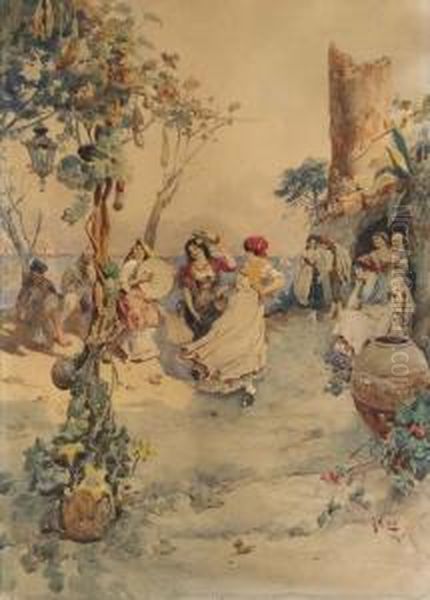 Tarantella Sullo Sfondo Del Vesuvio Oil Painting by Arnaldo Delisio