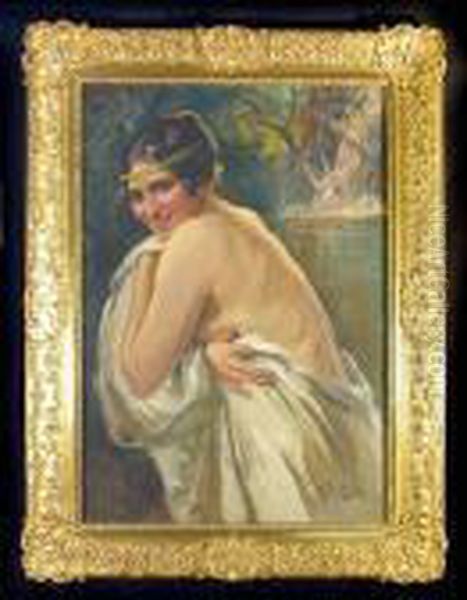 A Portrait Of A Nude Bather Oil Painting by Arnaldo Delisio