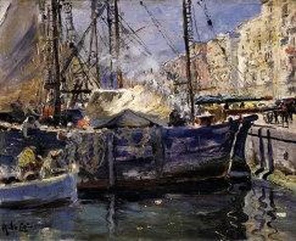 Attracco A Posillipo Oil Painting by Arnaldo Delisio