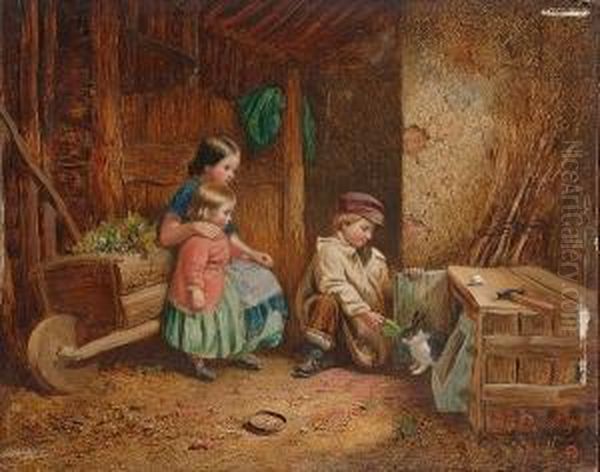 Feeding Rabbits Oil Painting by John Henry Dell