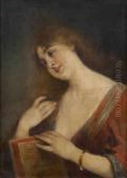 Jeune Femme A La Lecture Oil Painting by Cesare Felix dell' Acqua